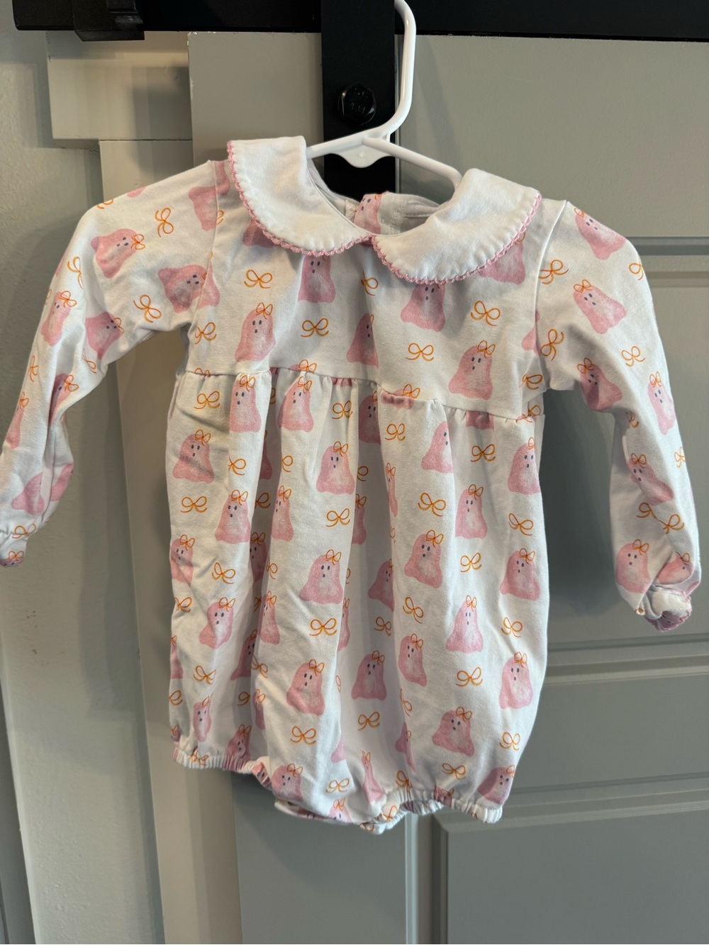 The Oaks Pink Ghost Halloween Print Baby Romper bubble with Peter Pan Collar